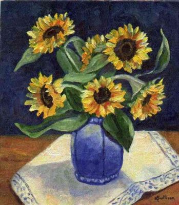 Item #13, Sunflowers in a Blue Vase